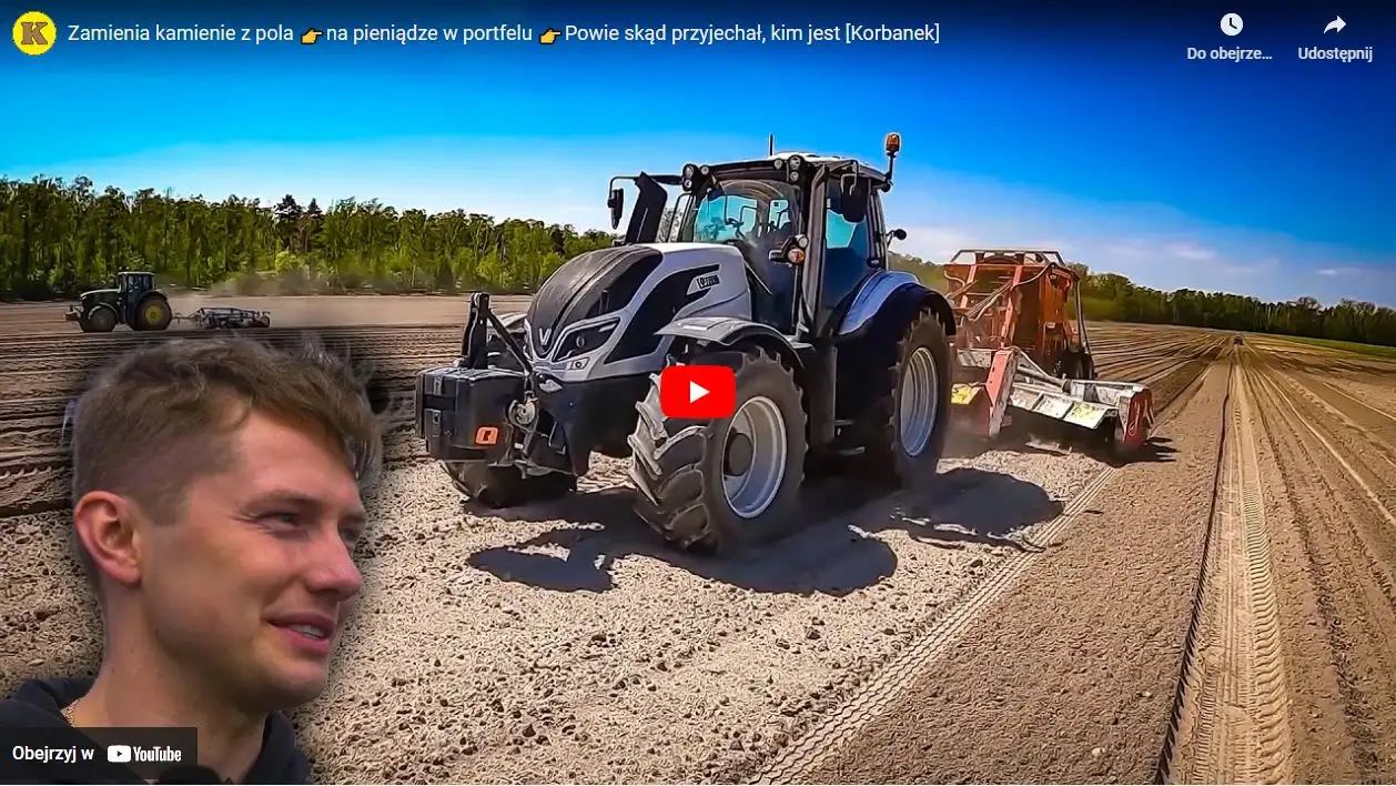 Film z prezentacji ciągnika Valtra T174e z maszyną do zbierania kamieni